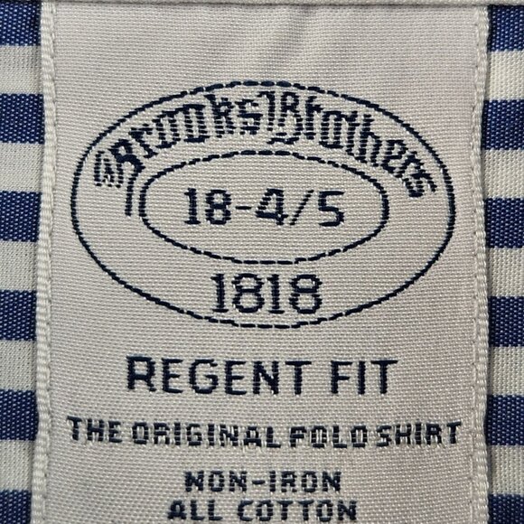Brooks Brothers Regent Button-Down Non-Iron 18 4/5 Cotton Blue Striped Button Up - Picture 9 of 15